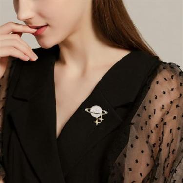 Imagem de Broche de estrela de planeta com strass para mulheres planeta cósmico pinos de lapela quatro pontas starTassel pendentes broches xale cachecol fivela suéter cardigã joias, Small, Liga de aço, Sem