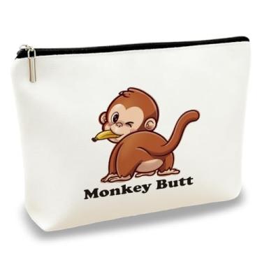 Imagem de Bolsa de maquiagem engraçada e fofa Guess What Monkey Butt Monkey Print Pequena Bolsa de cosméticos Bolsa de maquiagem antivazamento, portátil, prática e durável, conveniente para viagens diárias e