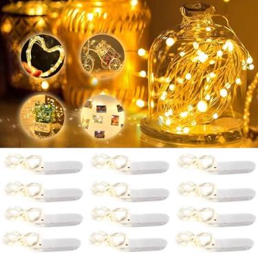 Imagem de Cordão de luzes de fada, pacote com 12 2,1 m, 20LED, fio de prata, decoração de casamento, decorações de festa (excluindo botão/bateria de moeda)