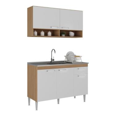 Imagem de Cozinha Compacta 120cm Com Armário E Balcão Para Pia Paris Multimóveis Rustic-branco Rustic-branco