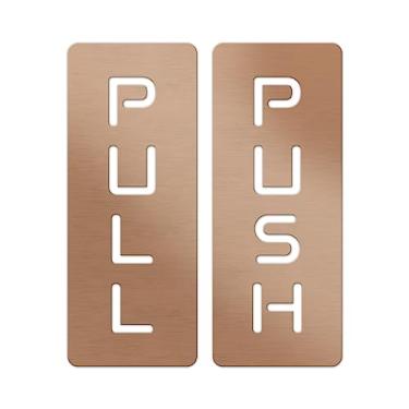 Imagem de The Hopper Shop: Placa para porta de empurrar/puxar - Placa de corte gravada a laser para escritórios, empresas, banheiro, banheiro, uso interno e externo - 12 cm C x 5 cm L (alumínio escovado) (cobre