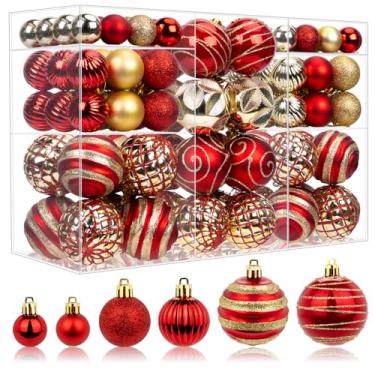 Imagem de Conjunto de 100 enfeites de bolas de Natal vermelhas e douradas, pintadas à mão, decorações penduradas à prova de estilhaçamento, bolas sortidas a granel para guirlanda de árvore de Natal, decoração