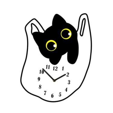 Imagem de IEUDNS Relógio de parede com tema de gato fofo e desenho animado em acrílico para decoração de sala de jantar, banheiro e escritório