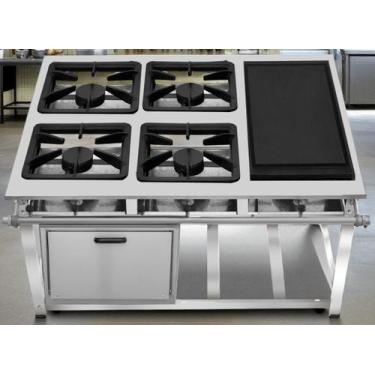 Imagem de Fogão Industrial 4 Bocas com Chapa Ap P7 com Forno Leona - Mr Fogões