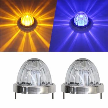 Imagem de 2 peças de luzes de seta de LED azul âmbar, luzes de melancia de vidro com bisel, lente transparente, compatível com Kenworth, Peterbilt, caminhões Freightliner
