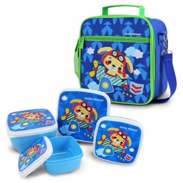 Imagem de Conjunto Pote Para Lanche De 4 Peças E Lancheira Térmica Filhotinhos Azul Escuro