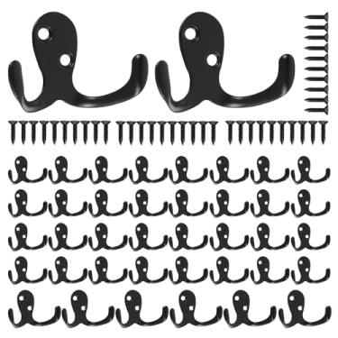 Imagem de 40 ganchos para casacos, ganchos de liga de zinco sem ferrugem, ganchos de pino duplo para pendurar na parede, casaco, bolsa, chapéu, copo, chave
