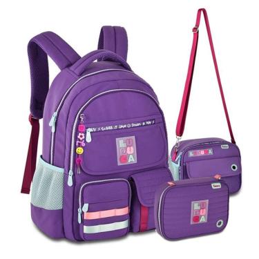 Imagem de Kit Mochila de Costas Colorida Luluca com Lancheira e Estojo Clio LU24600 Roxo