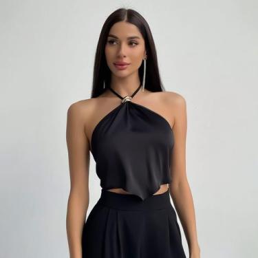 Imagem de Cropped Feminino Frente Única Alcinha De Amarrar Moda Verão - Swisz, P