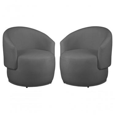Imagem de Kit 2 Poltronas Decorativa Redondo Estofada Heitor Sala Escritório E Recepção Suede Grafite Eli Móveis