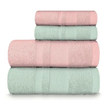 Imagem de Jogo De Toalha Banhão Master 100% Algodão 4 Peças Gramatura 550 Verde Ice/rosa Cravo