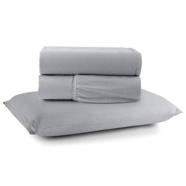 Imagem de Jogo De Cama Lençol Sereno Solteiro 3 Peças Em Malha Algodão Cinza 100% Algodão