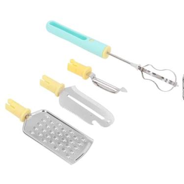 Imagem de Conjunto de Utensílios de Cozinha 4 em 1, Verde e Amarelo, Aço Inoxidável, Ralador, Faca, Batedeira e Descascador, com Haste Principal, 27cm x 3cm x 6cm