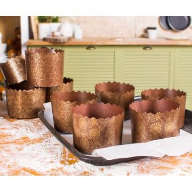 Imagem de Moldes de papel de pão de Páscoa de 340 g para assar (pacote com 12) - Molde de papel panetone marrom - antiaderente Kulich Paska