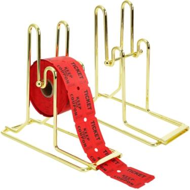 Imagem de Eorbow Pacote com 2 dispensadores de bilhetes de sorteio, suporte de bilhetes banhado a latão, suporte de rolo de adesivo para bilhetes de rolo duplo, eventos de fornecedores, leilões de caridade