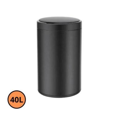 Imagem de Lixeira Automática Redonda Em Aço 40L Com Sensor Preto - Globalmix