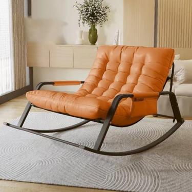 Imagem de FENOKD Cadeira de baloiço para pátio, cadeiras de balanço acolchoadas com encosto alto, dobrável, bolso lateral, portátil, cadeiras de balancim modernas, design robusto para sala de estar, quarto