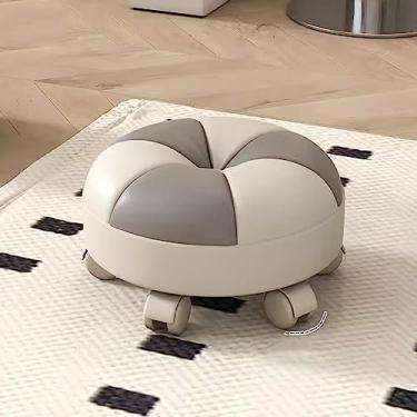 Imagem de Banqueta baixa de polia redonda com 5 banquetas universais de rodinhas para casa, banquinho pequeno de couro PU, rolo preguiçoso para limpar o banco do chão