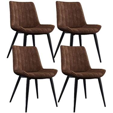 Imagem de Cadeira de jantar, cozinha, sala de jantar, móveis, conjunto de 4 cadeiras de jantar com pés e encostos de metal, assentos de couro PU adequados para cozinha, sala de jantar e quarto (cor: marrom)