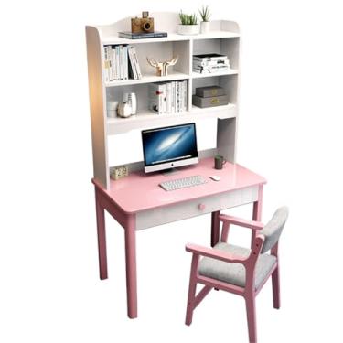 Imagem de Mesa de estudo de madeira maciça, mesa de escrita simples para casa, mesa de computador multifuncional para estudantes com gavetas e cadeira elevatória