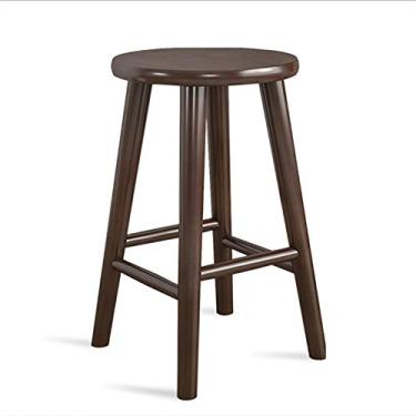 Imagem de IUBGFTO Banqueta otomana de madeira maciça para uso doméstico, pequeno, redondo, de madeira, estilo minimalista, banco de bar de cozinha moderna, banco de madeira para sapatos (marrom 50 cm)