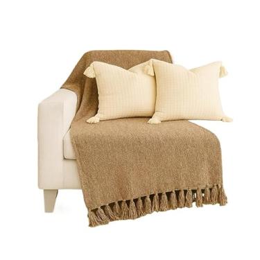 Imagem de Manta Para Sofá Gigante 240x180 | Tipo Capa Protetora Chic Decoração Macio Algodão(Bege mesclado cru)