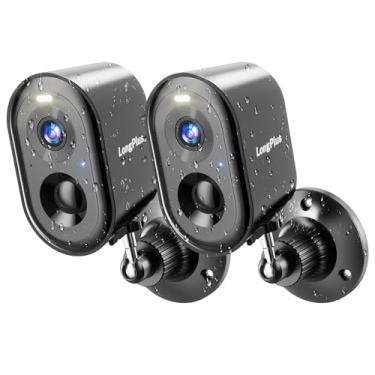 Imagem de LongPlus Câmeras de segurança sem fio ao ar livre, câmera sem fio 2K para segurança doméstica, câmeras WiFi alimentadas por bateria com detecção de movimento AI, conversa bidirecional, armazenamento