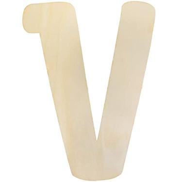 Imagem de Letras de madeira V letras grandes de madeira de 30,5 cm letras de madeira inacabadas para decoração de parede, artesanato, quadro de alfabeto grande em branco, pintura pendurada em casa, berçário de