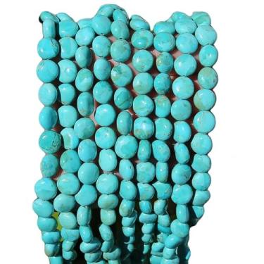 Imagem de Lady Works Fio de pedra natural turquesa azul de 33 cm, contas lisas de moeda de 10 mm para fazer joias DIY | Beads_00565