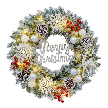 Imagem de Milageto Guirlanda de Natal com Luzes Decoração de Natal Guirlanda de Natal com Pinhas e Frutas Vermelhas Guirlanda de Inverno para Ano Novo Jardim