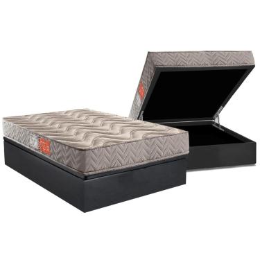 Imagem de Cama Box Baú Casal: Colchão Espuma D45 Paropas Pasquale Gray + Base CRC Suede Gray (138x188)