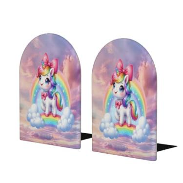 Imagem de Suporte para livros decorativo de madeira de unicórnio céu bonito suporte de livros antiderrapante resistente para escritório mesa de escritório em casa biblioteca escola estudo decoração divisórias