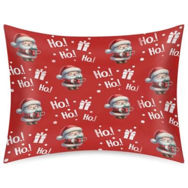 Imagem de Fronha de almofada de cetim de seda de tamanho padrão para cabelo e pele, capa de almofada macia para resfriamento, Papai Noel, vermelho, Ho Ho Ho, com fecho de envelope para dormir, mulheres, homens