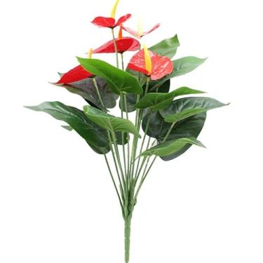 Imagem de Planta Artificial de Antúrio - Decoração de Sala de Estar com Flores Falsas de Vaso Decorativo Verde Bonsai(1)