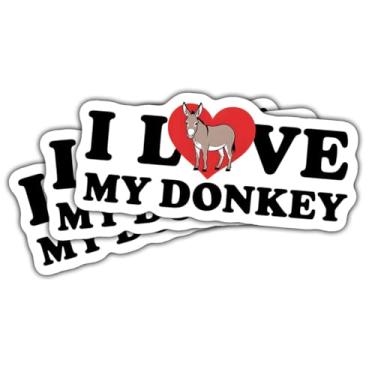 Imagem de 3 adesivos "I Love My Donkey Donkey" para amantes de burros, agricultores, adolescentes, adultos, decalques de vinil engraçados com humor animal para laptop, carro, garrafa de água, tablet, scrapbook