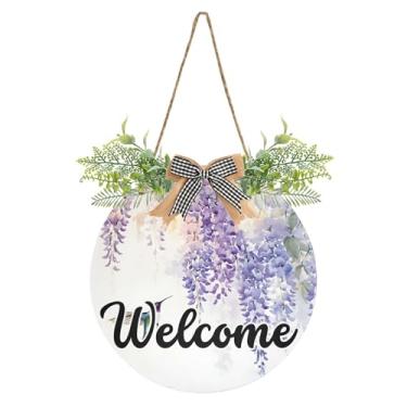 Imagem de SEHANY Placa de boas-vindas colorida, beija-flor, decoração de porta da frente, guirlanda de boas-vindas redonda para decoração de casa de fazenda, varanda, pátio, 30 x 30 cm