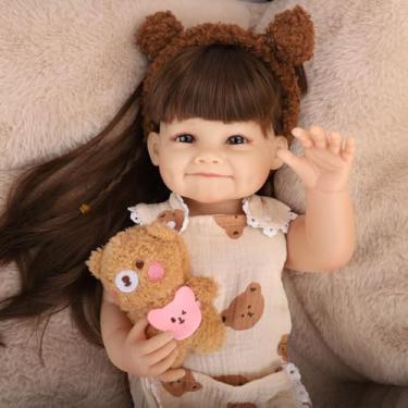Imagem de Bebê Reborn Boneca Menina Corpo de Silicone Original 48cm Olhos Castanhos Com Acessórios