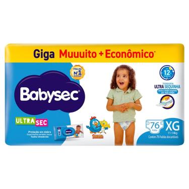 Imagem de Fralda Babysec Ultrasec Giga Tamanho XG 76 Unidades Descartáveis