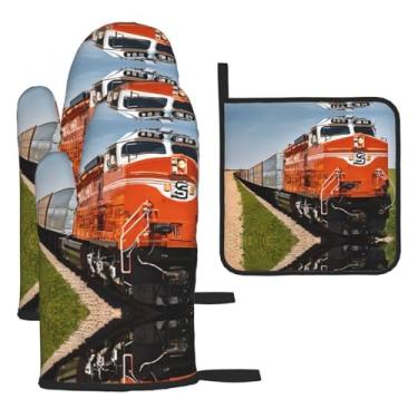 Imagem de Trem de carga – Conjunto de cozinha essencial de 3 peças, luvas seguras para calor e alça de tampa, proteção para churrasco no forno, design de armazenamento suspenso.