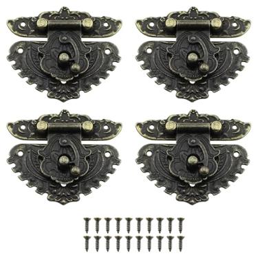 Imagem de RLECS 4 peças vintage liga de zinco pêssego coração trava ferrolho caixa de madeira fivela gaveta armário pendurado fecho de trava com parafusos