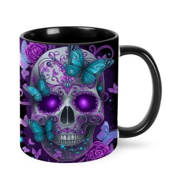 Imagem de Jumou Caneca de café com caveira, 325 ml, fofo, engraçado, copo de cerâmica para mulheres, homens, novidade, presentes de aniversário, Natal, micro-ondas, escritório, casa