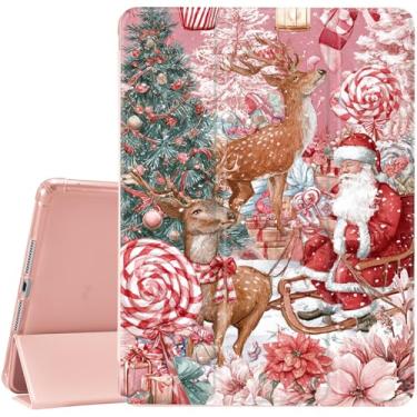 Imagem de JOYLAND Rena de Natal para iPad 10ª geração, capa de 10,9 polegadas/iPad (A16) 11ª geração 11 polegadas 2025 com suporte de lápis - capa protetora com suporte de três dobras com parte traseira de TPU
