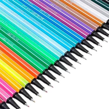 Imagem de Caneta Hidrográfica Fine Line Ponta Porosa Fina 0.4mm, Kit com 24 Cores, Corpo Amarelo, Ponteira de Metal