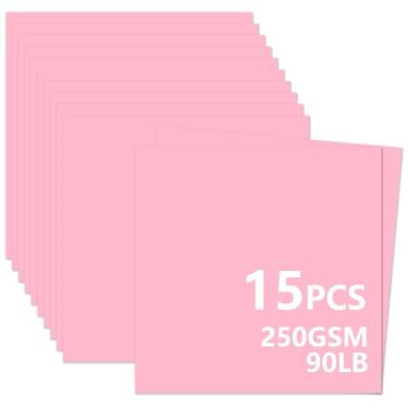 Imagem de 15 folhas de cartolina rosa 30,5 x 30,5 cm, 250 gsm/40,8 kg, cartolina grossa e lisa, perfeita para fazer cartões, álbuns de recortes e artesanato (rosa)