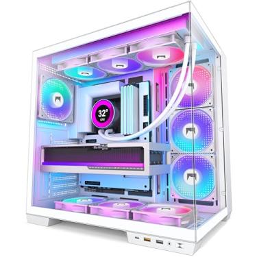 Imagem de HYXN Capa para PC H1 HYXN ATX - pré-instalada com 7 ventiladores PWM ARGB - Capa para jogos de PC de torre média de cavidade dupla - com Tipo-C - pode conter dissipadores de calor de até 3 x 360 mm