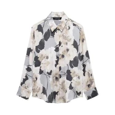 Imagem de Conjunto Feminino De Verão Em Seda Satin Com Camisa Estampada E Saia D