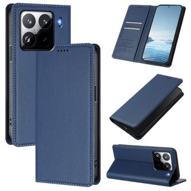 Imagem de Capa carteira fina para Xiaomi 15 Pro com capa flip magnética, compartimentos para cartões e suporte, bloqueio RFID, compatível com carregamento sem fio, capa protetora à prova de choque (azul)