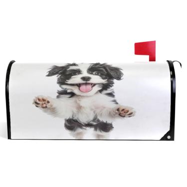 Imagem de TSENQUE Capas de caixa de correio magnéticas sazonais preto branco cachorrinho cachorro outono caixa de correio vinil fazenda decoração caixa de correio exterior tamanho padrão 52,6 x 45,8 cm