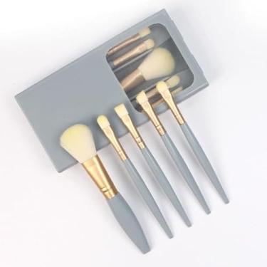 Imagem de Conjunto de pincéis de maquiagem com capa, pincéis portáteis de 5 peças para pó, blush e sombra, cerdas ultramacias (azul)
