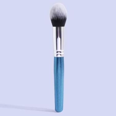 Imagem de 1 pincel de maquiagem, cerdas macias de dois tons para blush, pó e mistura sem costura (azul prata)